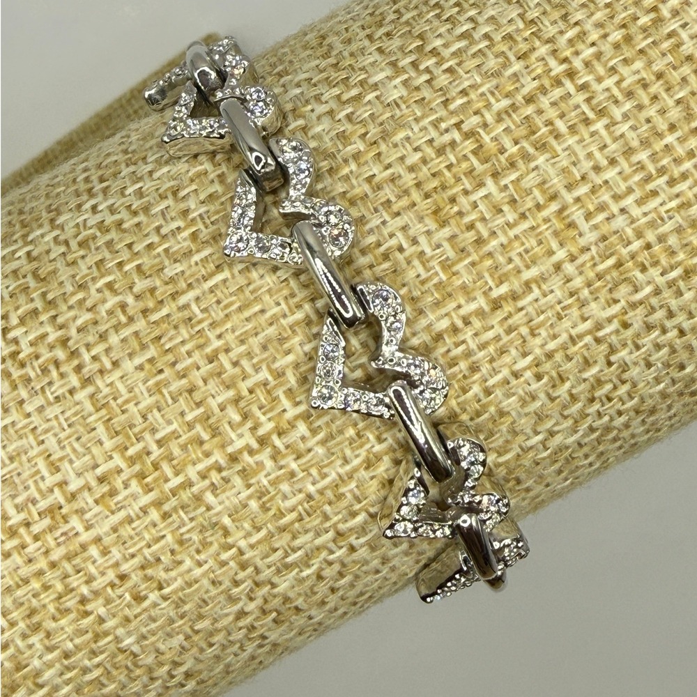 Swarovski Silver Tone Crystal Heart Link Bracelet Romantic Y2K Coquette Style